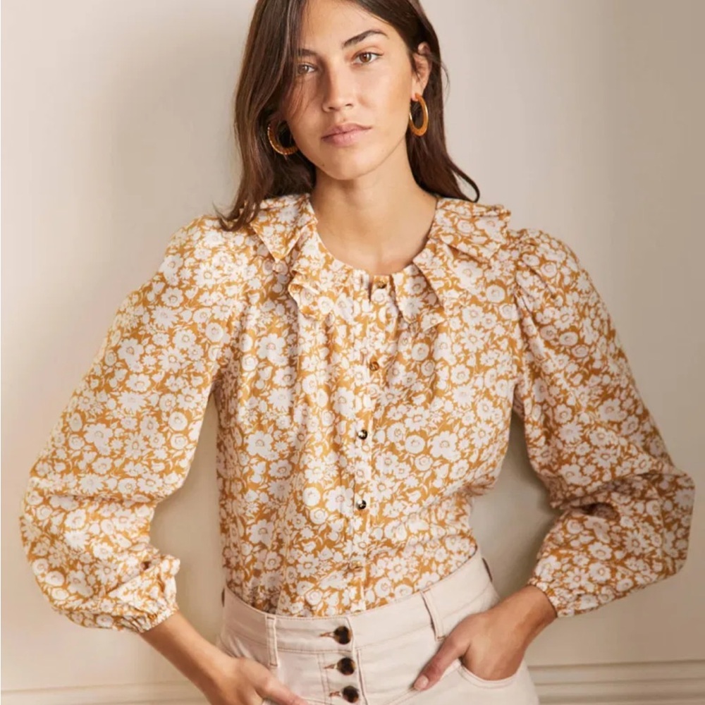 Boden Pleated Collar Blouse in Brioche, Elegant Bloom Print 12 🌼